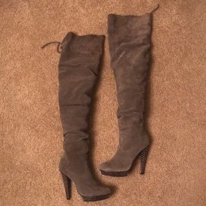 Gray Suede Thigh High Boots